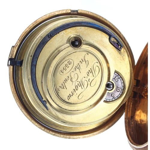 298 - George III centre seconds cylinder gilt metal and snakeskin pair cased pocket watch, circa 1780, the... 