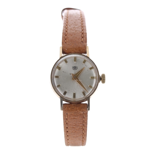 352 - 9ct lady's wristwatch, London 1967, silvered dial signed WS, ETA 2512 17 jewel movement, tan leather... 