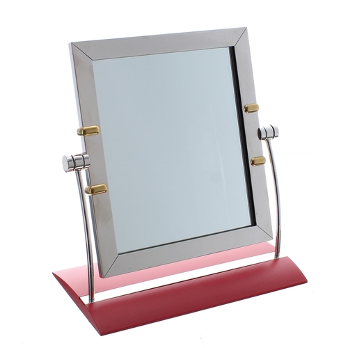 384 - Omega counter display mirror, with signed red base and the mirror signed verso, 10.5'' high, 10'' wi... 