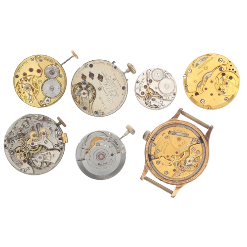 393 - Seven wristwatch movements to include J.W. Benson; Jaeger-LeCoultre; Bulova automatic; Zenith; Walth... 