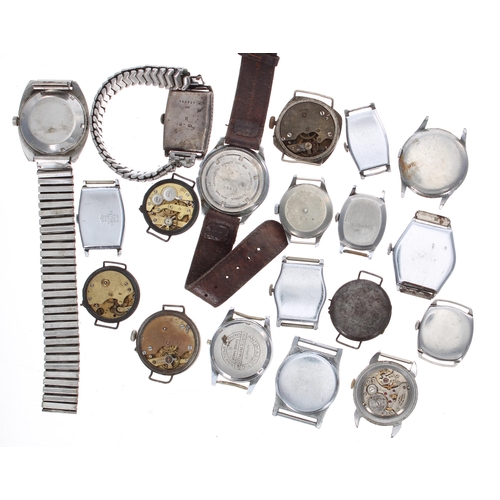 428 - Silver rectangular gentleman's wristwatch for repair; together with a quantity of wire-lug wristwatc... 