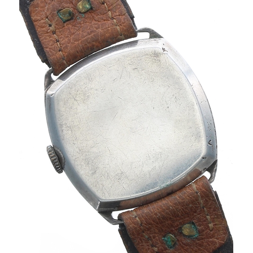 432 - Silver cushion cased wire-lug gentleman's wristwatch, import hallmarks Edinburgh 1926, enamel dial w... 