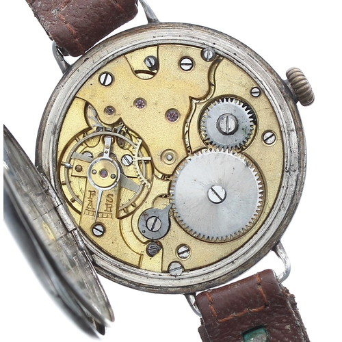 433 - Silver wire-lug gentleman's wristwatch, London 1922, enamal dial with Arabic numerals, red twelve, m... 