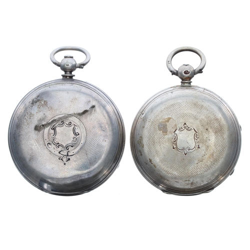 457 - Two silver fusee lever engine turned pocket watches, 47mm and 49mm