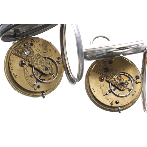 457 - Two silver fusee lever engine turned pocket watches, 47mm and 49mm