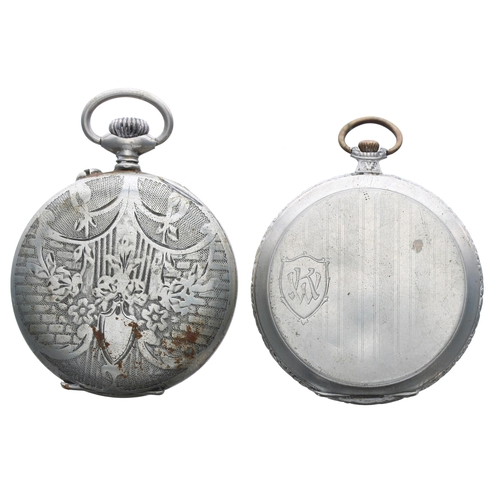 462 - Revue white metal lever pocket watch, signed movement, the dial with Arabic numerals, minute markers... 