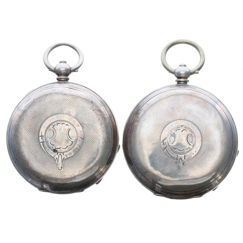 472 - Two silver lever engine turned pocket watches, import hallmarks London 1915 and 1908, three quarter ... 