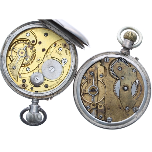 473 - Silver lever pocket watch, Roman numeral dial, 51mm; together with a silver lever pocket watch in ne... 