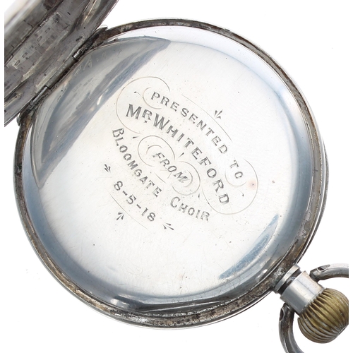 474 - Silver lever engine turned pocket watch, import hallmarks London 1917, unsigned movement, no. 193188... 