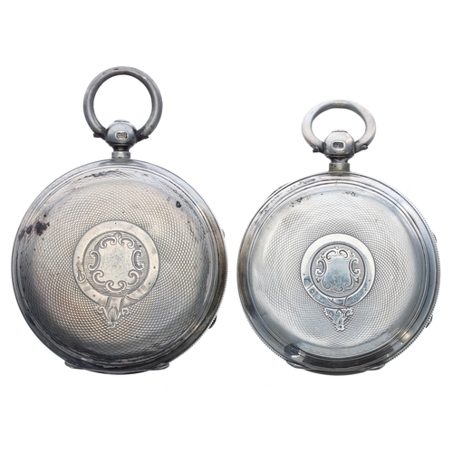 483 - Two silver lever engine turned pocket watches, Chester 1898 and 1892, unsigned movements, Roman nume... 