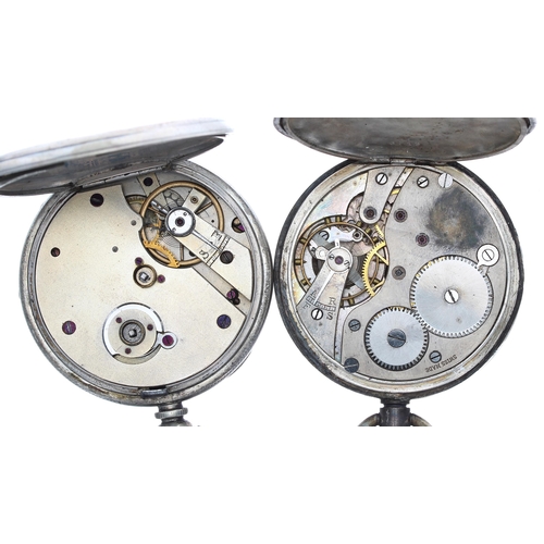 487 - Silver cylinder engine turned pocket watch, 48mm (in need of attention); together with a silver leve... 