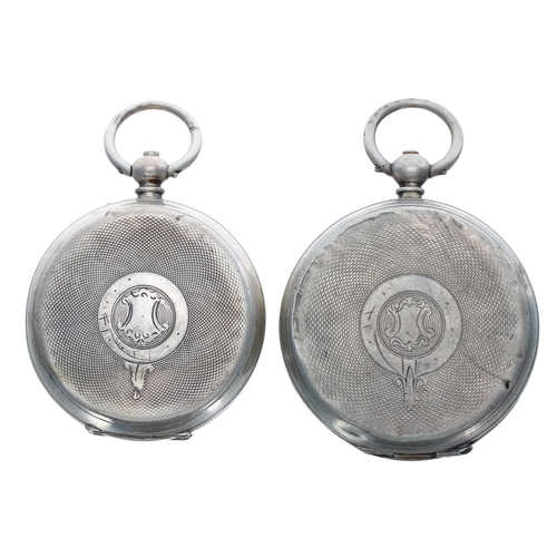 488 - Two silver (0.800) cylinder engine turned pocket watches, 49mm and 46mm (one at fault)... 