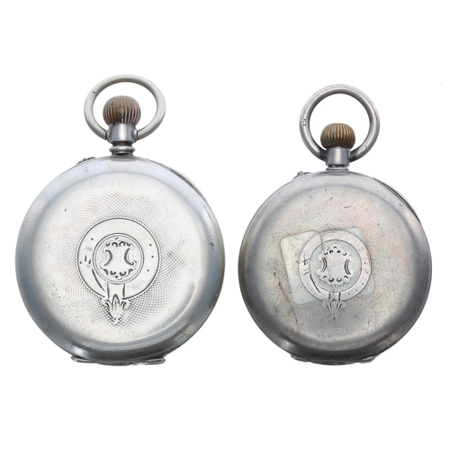 490 - Silver (0.800) cylinder half hunter engine turned pocket watch, 46mm; together with a silver (0.800)... 