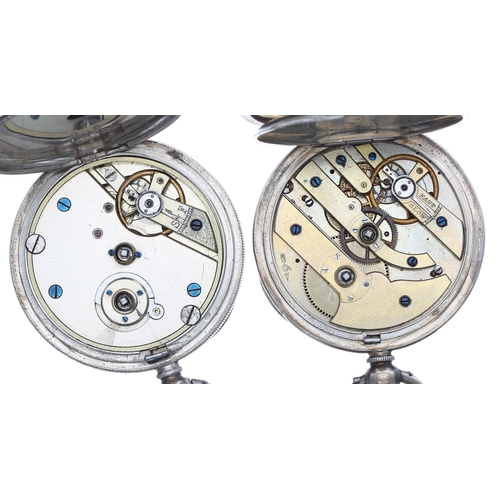 491 - Two silver (0.935) cylinder engine turned pocket watches, 51mm and 50mm (one in need of attention)... 