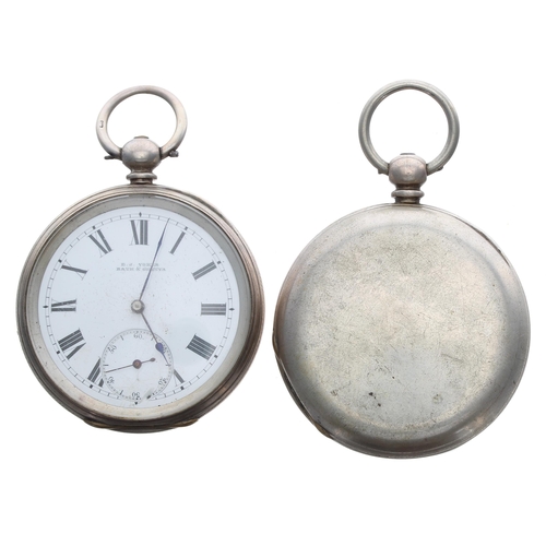 492 - Silver cylinder hunter pocket watch, 52mm; together with a silver cylinder engine turned pocket watc... 