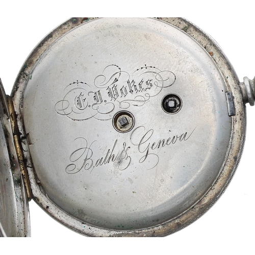 492 - Silver cylinder hunter pocket watch, 52mm; together with a silver cylinder engine turned pocket watc... 