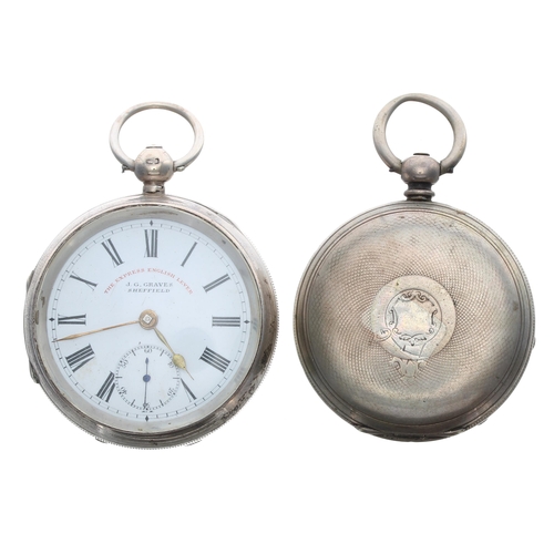 497 - Silver cylinder engine turned hunter pocket watch, unsigned three quarter plate movement, hinged cuv... 