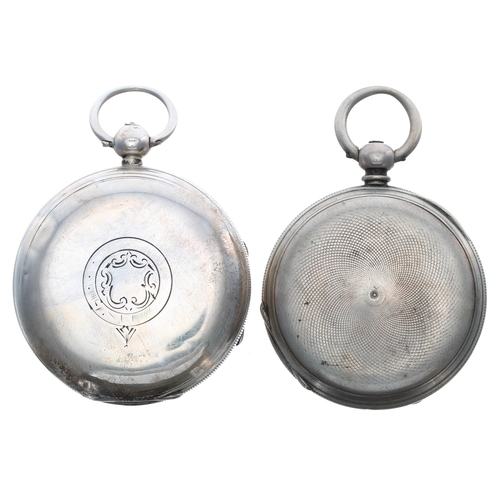 497 - Silver cylinder engine turned hunter pocket watch, unsigned three quarter plate movement, hinged cuv... 