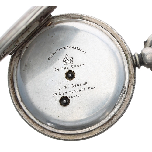 497 - Silver cylinder engine turned hunter pocket watch, unsigned three quarter plate movement, hinged cuv... 