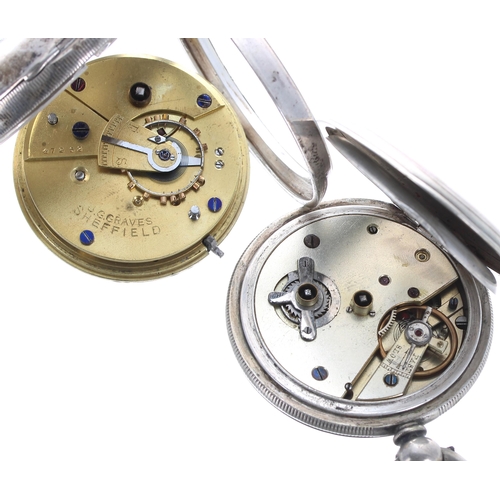 497 - Silver cylinder engine turned hunter pocket watch, unsigned three quarter plate movement, hinged cuv... 