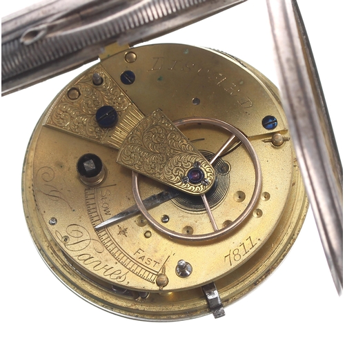 500 - Victorian silver fusee lever pocket watch, London 1881, the movement signed Davies, Liscard, no. 781... 