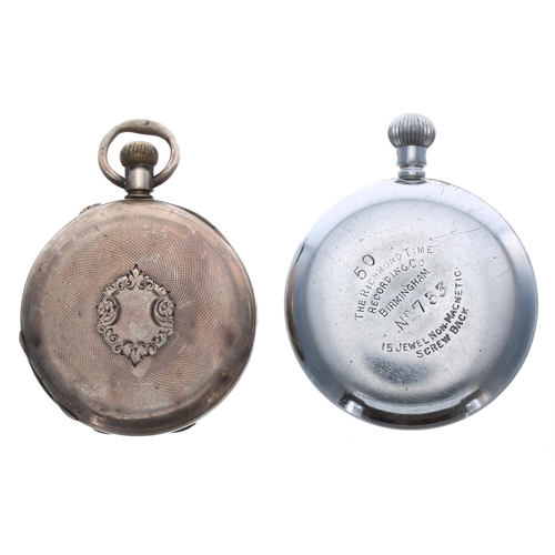 502 - Silver (0.935) cylinder half hunter engine turned pocket watch, 47mm; together with a Pierce Watch C... 