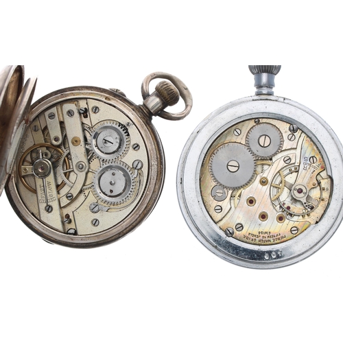 502 - Silver (0.935) cylinder half hunter engine turned pocket watch, 47mm; together with a Pierce Watch C... 