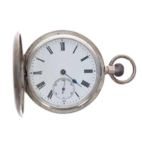 503 - Silver (0.935) lever half hunter pocket watch, unsigned movement, the dial with Roman numerals, minu... 