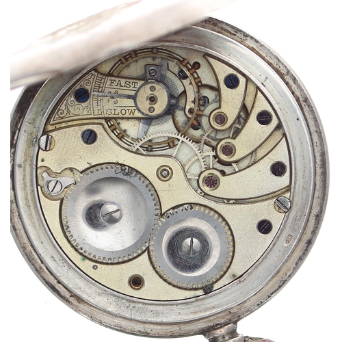 503 - Silver (0.935) lever half hunter pocket watch, unsigned movement, the dial with Roman numerals, minu... 