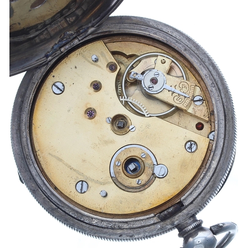 506 - Silver lever engine turned pocket watch, import hallmarks London 1918, unsigned gilt three quarter p... 