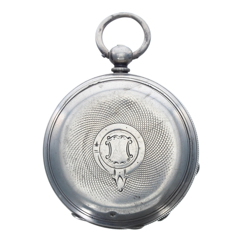 507 - Silver cylinder engine turned pocket watch, unsigned three quarter plate movement, 52mm... 