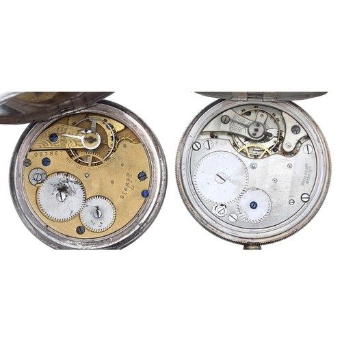 524 - Silver lever half hunter engine turned pocket watch for repair, 7 jewel, 52mm; together with a a sil... 