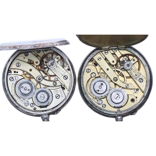 525 - Two silver (0.800) cylinder engraved pocket watches for repair, 46mm