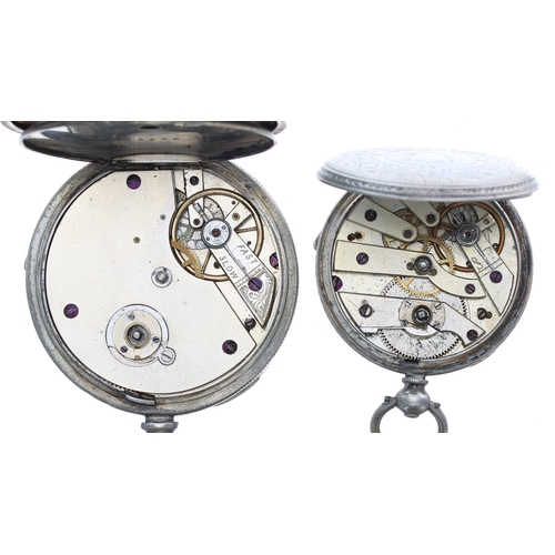 526 - Silver cylinder engine turned pocket watch for repair, 51mm; together with a silver cylinder engrave... 