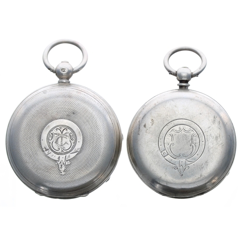 528 - Two silver lever pocket watches in need of attention, unsigned movements, signed dials, 52mm and 49m... 