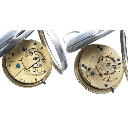 528 - Two silver lever pocket watches in need of attention, unsigned movements, signed dials, 52mm and 49m... 