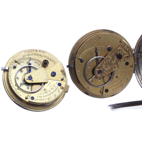 539 - J.W Benson silver fusee lever pocket watch for repair, 49mm; together with a silver fusee lever engi... 