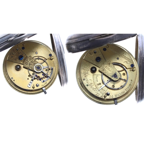 541 - Silver fusee lever engine pocket watch for repair, signed T. Gibson Poole, 12&14 Wilson Street, ... 