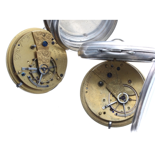 544 - Silver fusee lever engine turned pocket watch for attention/repair, unsigned movement, 51mm; togethe... 