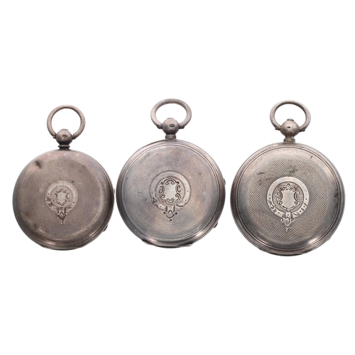 550 - Three silver fusee lever engine turned pocket watches for repair including makers P. Dold, Kilrush &... 