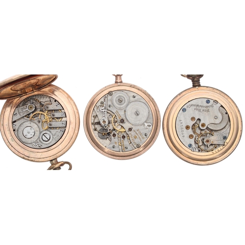 555 - New York Standard Watch Co. gold plated lever engine turned pocket watch for repair, 47mm; together ... 