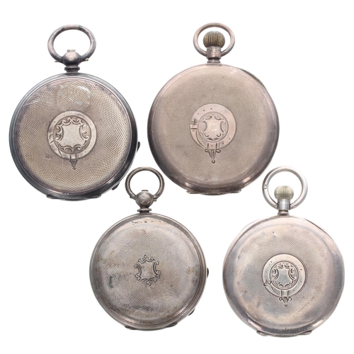 557 - Silver 8 days engine turned pocket watch for repair, 52mm; together with three silver lever engine t... 