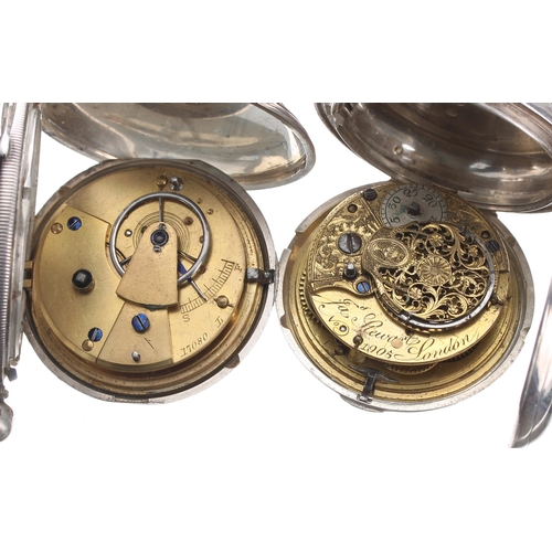 559 - Silver verge hunter pocket watch for repair, the fusee movement signed Jas Stewart, London, no. 1905... 