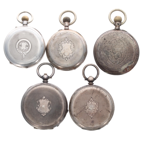 561 - Five silver (0.935 and 0.800) cylinder pocket watches for repair