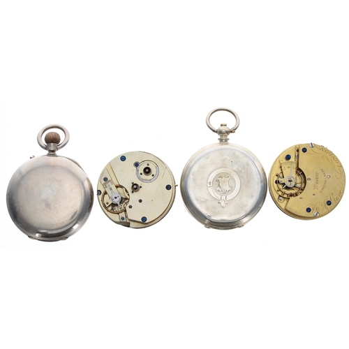 563 - Silver (0.800) cylinder engine turned pocket watch, 49mm, key (movement requires fitting to case); t... 