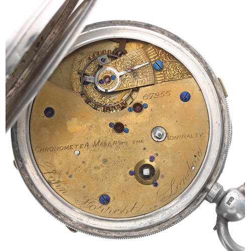 565 - Silver centre seconds chronograph lever pocket watch for repair, the three quarter plate movement si... 