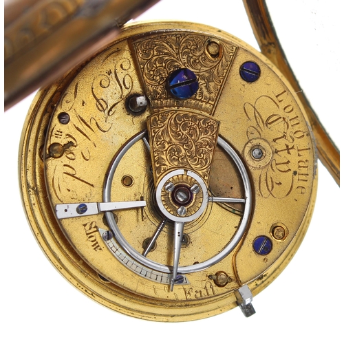 566 - Gilt metal fusee lever pocket watch for repair, the movement signed F.J. Wood, Long Lane, City, with... 