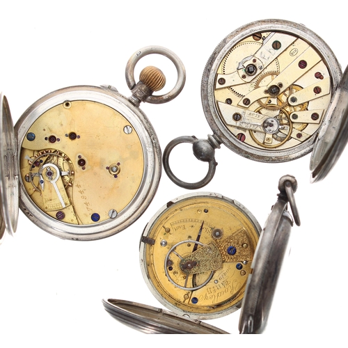 572 - Silver lever hunter pocket watch for repair; together with a silver cylinder half hunter pocket watc... 