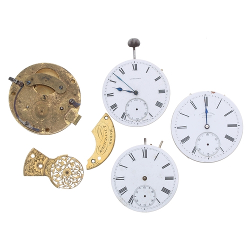 597 - A. Lange & Sohne lever pocket watch movement; together with two Longines lever pocket watch move... 