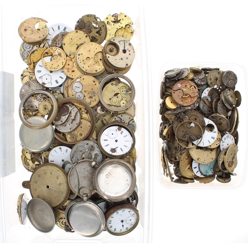 610 - Quantity of assorted pocket watch movements for spares/repair; also a small quantity of pocket watch... 